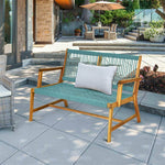 2-Person Patio Acacia Wood Bench Outdoor Loveseat Chair Garden Rope Bench for Balcony Porch