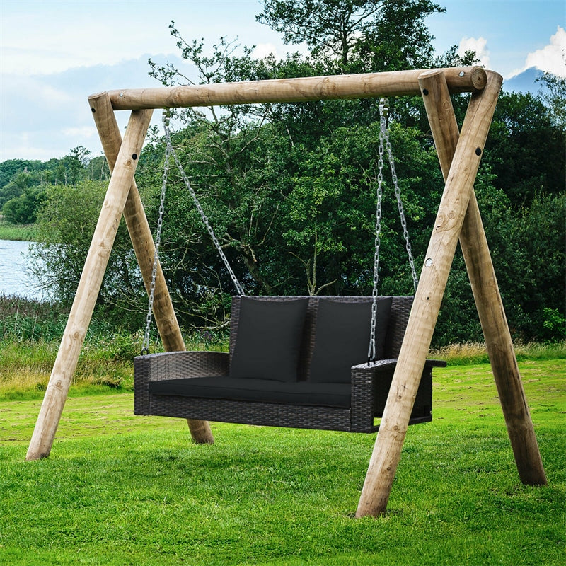 3 seater wooden garden swing seat with cushions deals