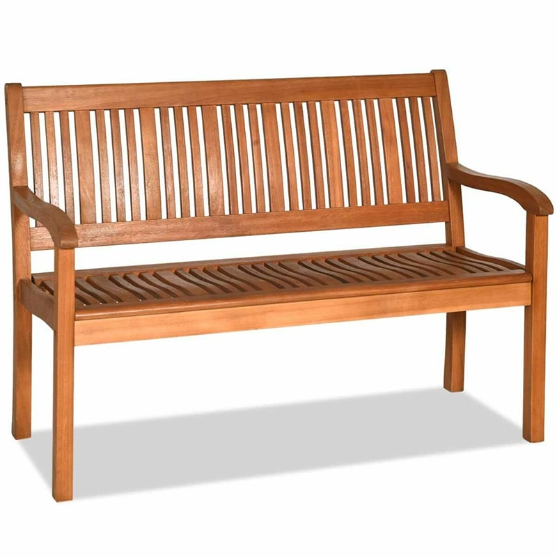 2-Person Solid Wood Garden Bench Outdoor Bench with Curved Backrest & Wide Armrest