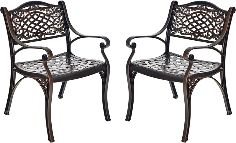 2-Piece Cast Aluminum Patio Bistro Chairs All-Weather Outdoor Dining Chairs with Curved Seats & Armrests