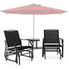 Bestoutdor Double Glider Chair 2-Seat Steel Patio Rocking Chair with Glass Table & Umbrella Hole