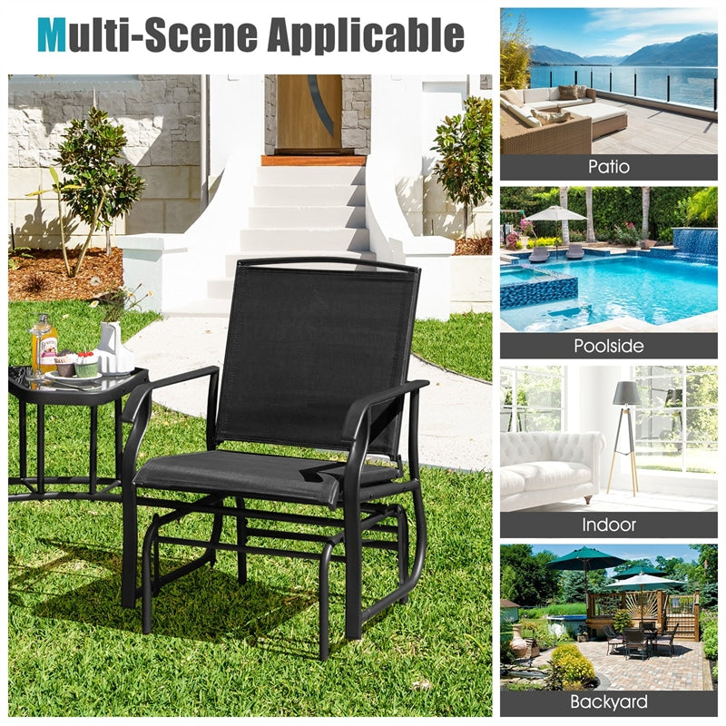 Bestoutdor Double Glider Chair 2-Seat Steel Patio Rocking Chair with Glass Table & Umbrella Hole