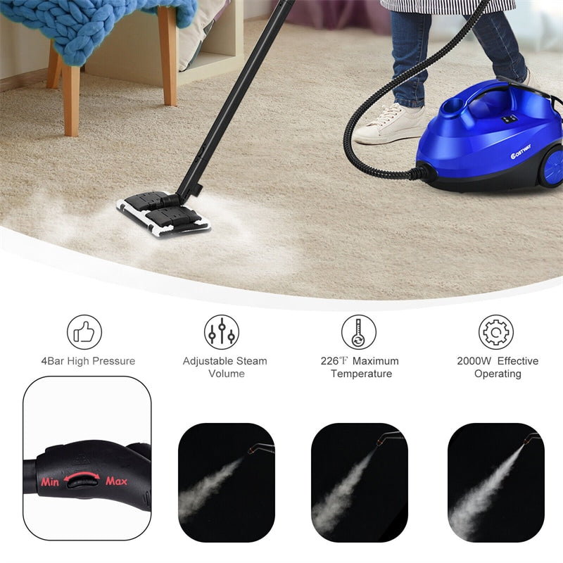 2000W Multipurpose Steam Cleaner Heavy Duty Steam Mop with 19 Accessories & 1.5L Water Tank