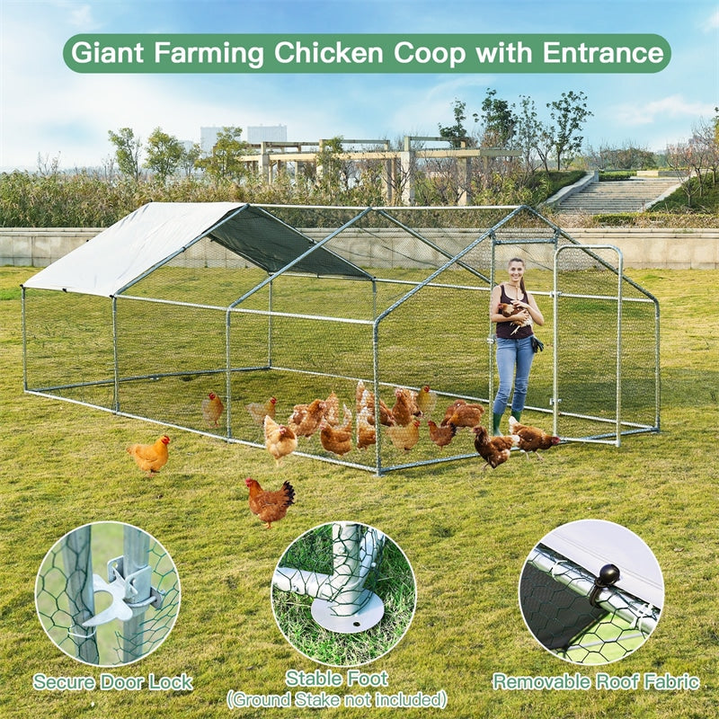 20 FT Large Metal Chicken Coop Run Walk-in Poultry Cage Hen Run House Shade Cage for Outdoor Backyard Farm