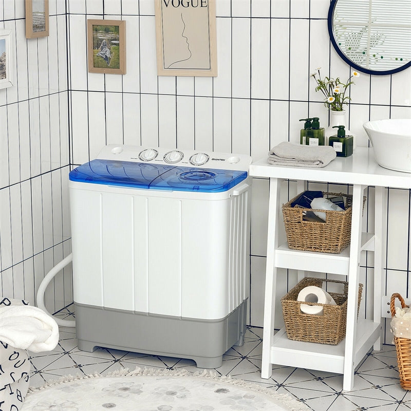 Compact Mini Twin Tub Washing Machine 2-in-1 Portable Laundry Washer Spin Dryer Combo 22LBS Capacity