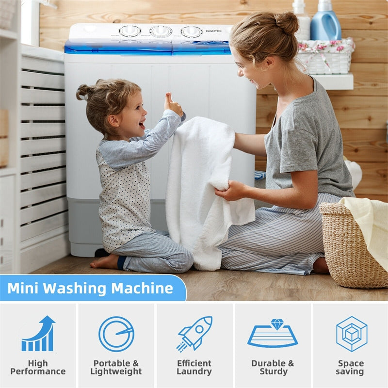 22 lbs Portable Mini Twin Tub Washing Machine 2-in-1 Compact Laundry Washer Spin Dryer Combo