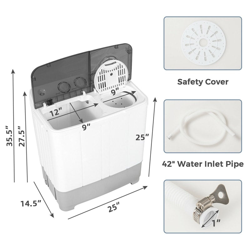 2 in 1 Portable 22lbs Capacity Washing Machine with Timer Control Gray