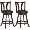24" 360 Degree Swivel Bar Stools Set of 2 Leather Counter Height Stools with Backs