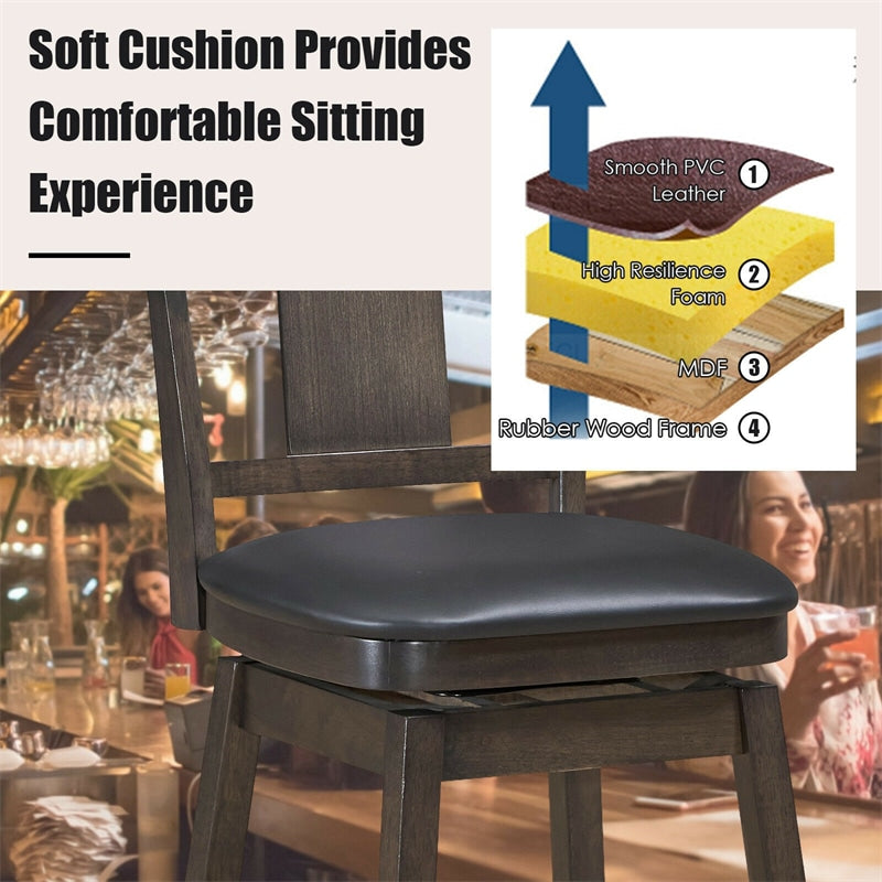 24 Inch 360° Swivel Upholstered Counter Height Bar Stool with Rubber Wood Legs