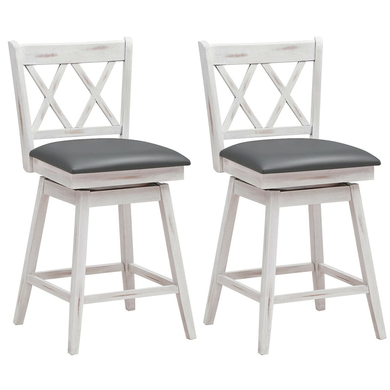 25 Inch Swivel Counter Height Bar Stools Set of 2 Upholstered Barstools with Rubber Wood Legs & Ergonomic Backrest