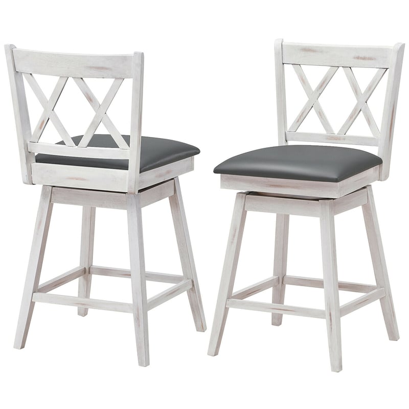 25 Inch Swivel Bar Stools Set of 2 Upholstered Counter Height Bar Stools with Rubber Wood Legs & Ergonomic Backrest