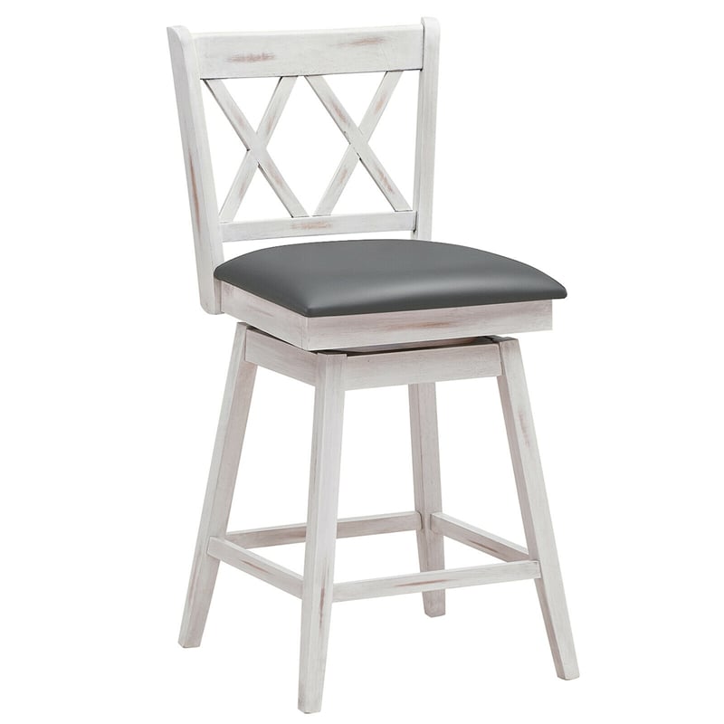 25 Inch Swivel Counter Height Bar Stools Set of 2 with Rubber Wood Legs & Upholstered Cushions