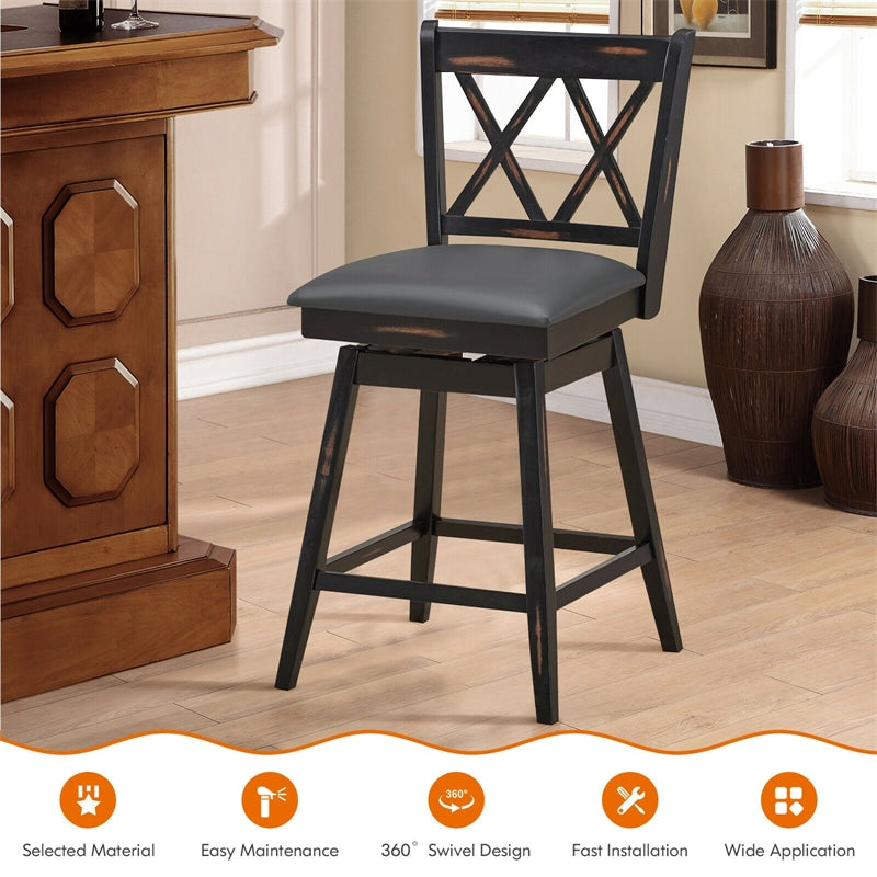 25 Inch Swivel Bar Stools Set of 2 Upholstered Counter Height Bar Stools with Rubber Wood Legs & Ergonomic Backrest