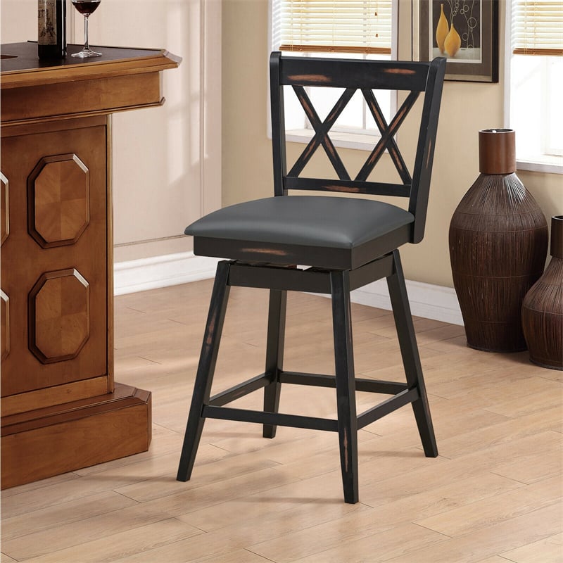 25 Inch Swivel Bar Stools Set of 2 Upholstered Counter Height Bar Stools with Rubber Wood Legs & Ergonomic Backrest