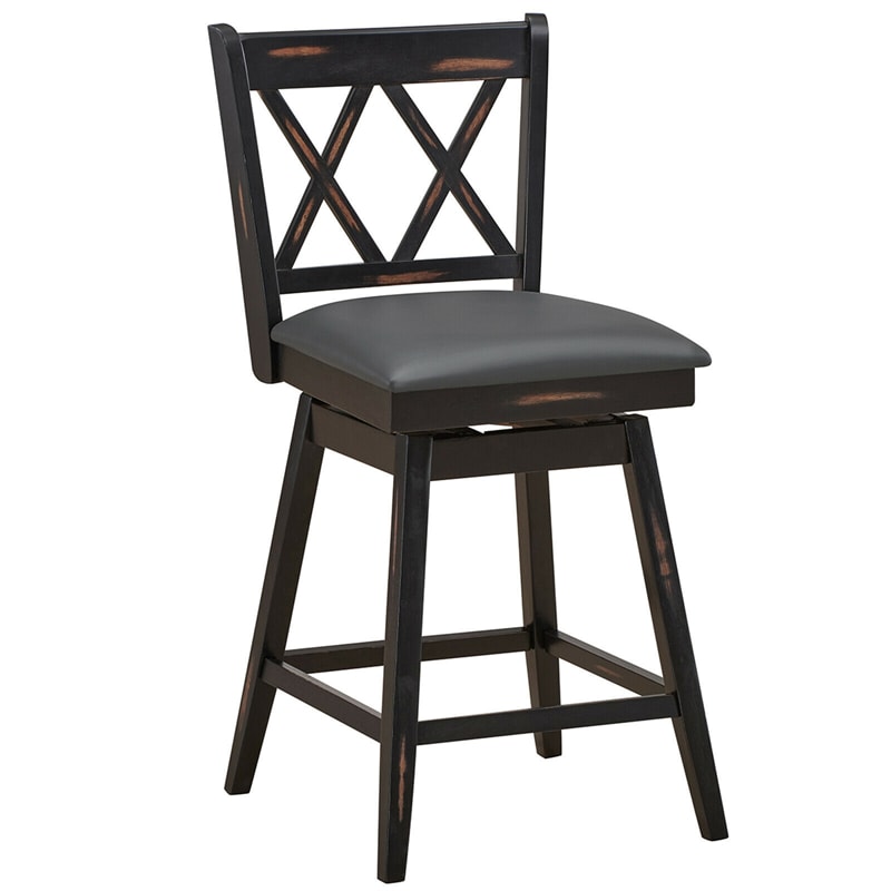 25 Inch Swivel Counter Height Bar Stools Set of 2 with Rubber Wood Legs & Upholstered Cushions
