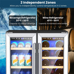 24" Dual Zone Wine Cooler 18 Bottle & 57 Can Wine Beverage Refrigerator with Memory Temperature Control