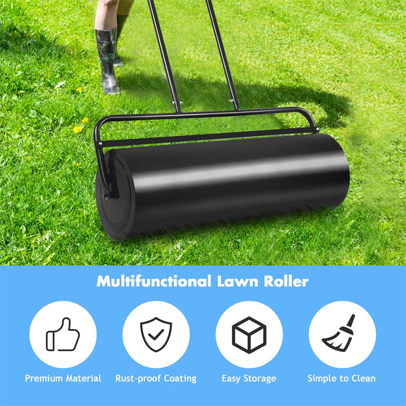 13 Gallon Lawn Roller 24" x 13" Push/Tow Behind Steel Yard Sod Roller Filled Water Sand with U Shaped Handle for Garden Backyard