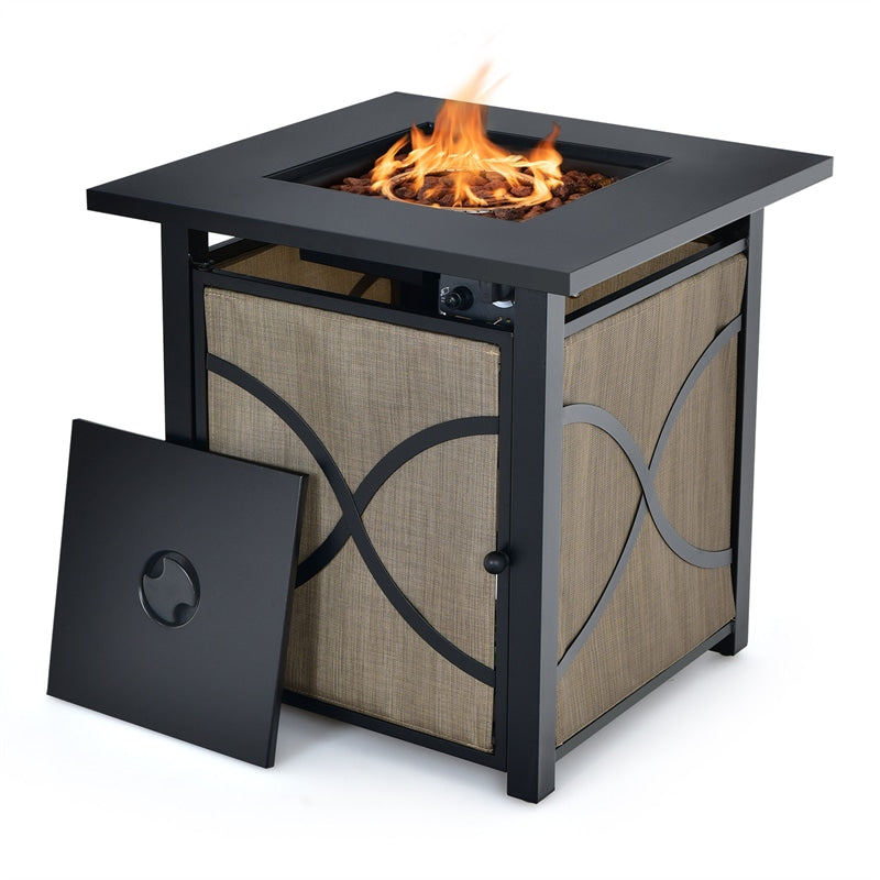 25" Square Propane Fire Pit Table 40,000 BTU Outdoor Gas Fire Pit with Lid & Fire Glass