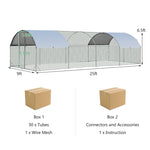 25FT Large Metal Chicken Coop, Galvanized Walk-in Chicken Run with Waterproof Cover, Dome Poultry Cage Hen Run House Rabbits Habitat for Backyard Farm
