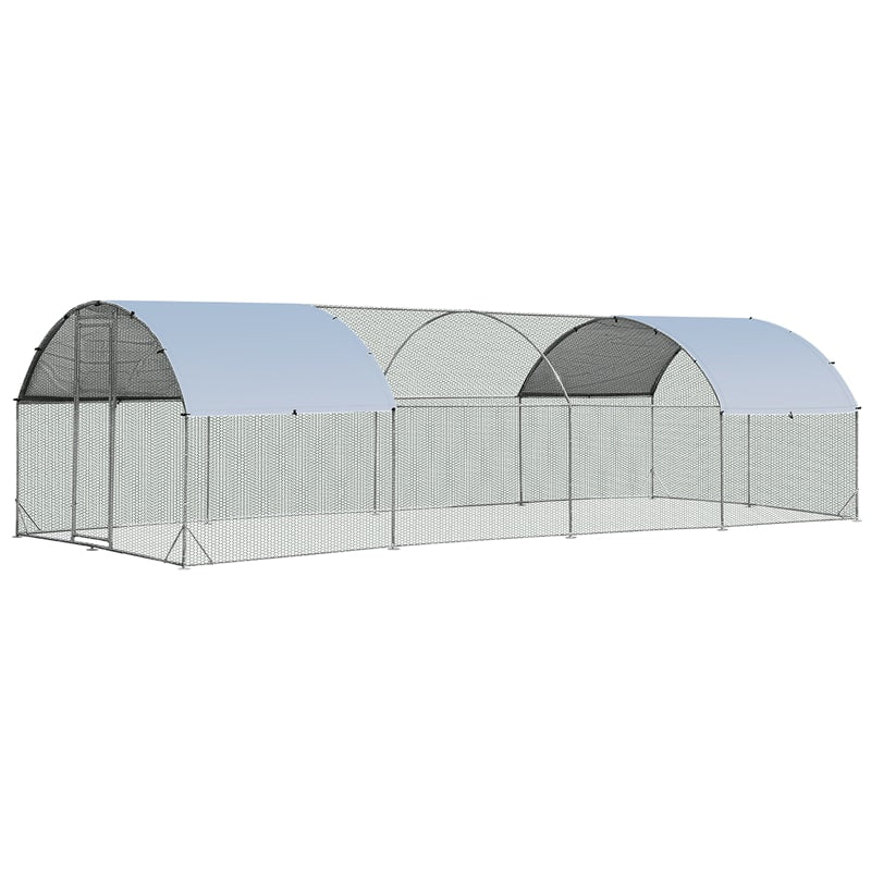 25FT Large Metal Chicken Coop Run Galvanized Walk-in Poultry Cage Hen House Rabbits Run Shade with Dome Cover