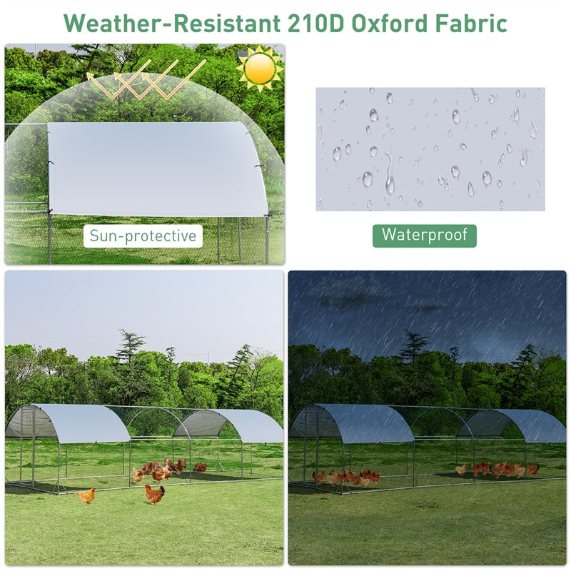 25FT Large Metal Chicken Coop, Galvanized Walk-in Chicken Run with Waterproof Cover, Dome Poultry Cage Hen Run House Rabbits Habitat for Backyard Farm
