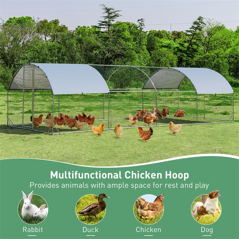 25FT Large Metal Chicken Coop Run Galvanized Walk-in Poultry Cage Hen Run House Rabbits Shade Cage with Dome Cover