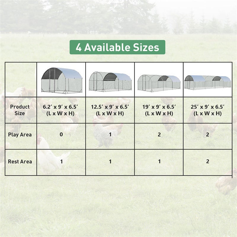 25FT Large Metal Chicken Coop, Galvanized Walk-in Chicken Run with Waterproof Cover, Dome Poultry Cage Hen Run House Rabbits Habitat for Backyard Farm