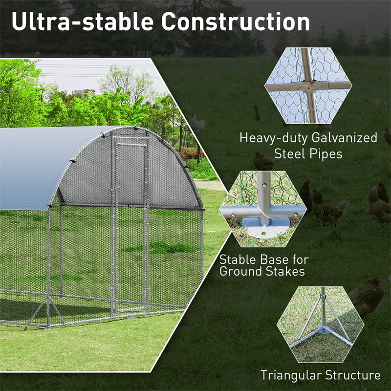 25FT Large Metal Chicken Coop, Galvanized Walk-in Chicken Run with Waterproof Cover, Dome Poultry Cage Hen Run House Rabbits Habitat for Backyard Farm