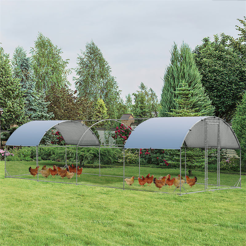 25FT Large Metal Chicken Coop, Galvanized Walk-in Chicken Run with Waterproof Cover, Dome Poultry Cage Hen Run House Rabbits Habitat for Backyard Farm