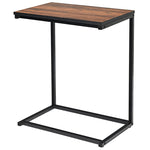 Sofa Side Table, C-Shaped End Table with Wooden Top & Steel Frame, Vintage Couch Table for Coffee, Laptop, Snack, Living Room TV Tray Table