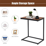 Sofa Side Table, C-Shaped End Table with Wooden Top & Steel Frame, Vintage Couch Table for Coffee, Laptop, Snack, Living Room TV Tray Table