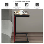 Sofa Side Table, C-Shaped End Table with Wooden Top & Steel Frame, Vintage Couch Table for Coffee, Laptop, Snack, Living Room TV Tray Table
