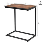 Sofa Side Table, C-Shaped End Table with Wooden Top & Steel Frame, Vintage Couch Table for Coffee, Laptop, Snack, Living Room TV Tray Table