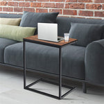 Sofa Side Table, C-Shaped End Table with Wooden Top & Steel Frame, Vintage Couch Table for Coffee, Laptop, Snack, Living Room TV Tray Table