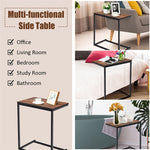 Sofa Side Table, C-Shaped End Table with Wooden Top & Steel Frame, Vintage Couch Table for Coffee, Laptop, Snack, Living Room TV Tray Table