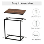 Sofa Side Table, C-Shaped End Table with Wooden Top & Steel Frame, Vintage Couch Table for Coffee, Laptop, Snack, Living Room TV Tray Table