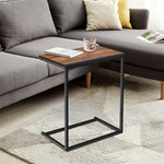 Sofa Side Table, C-Shaped End Table with Wooden Top & Steel Frame, Vintage Couch Table for Coffee, Laptop, Snack, Living Room TV Tray Table