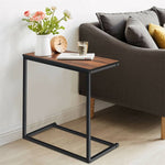 Sofa Side Table, C-Shaped End Table with Wooden Top & Steel Frame, Vintage Couch Table for Coffee, Laptop, Snack, Living Room TV Tray Table