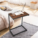 Sofa Side Table, C-Shaped End Table with Wooden Top & Steel Frame, Vintage Couch Table for Coffee, Laptop, Snack, Living Room TV Tray Table