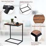 Sofa Side Table, C-Shaped End Table with Wooden Top & Steel Frame, Vintage Couch Table for Coffee, Laptop, Snack, Living Room TV Tray Table