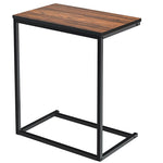 Sofa Side Table, C-Shaped End Table with Wooden Top & Steel Frame, Vintage Couch Table for Coffee, Laptop, Snack, Living Room TV Tray Table