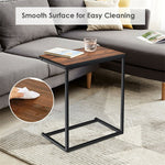 Sofa Side Table, C-Shaped End Table with Wooden Top & Steel Frame, Vintage Couch Table for Coffee, Laptop, Snack, Living Room TV Tray Table