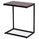 Sofa Side Table, C-Shaped End Table with Wooden Top & Steel Frame, Vintage Couch Table for Coffee, Laptop, Snack, Living Room TV Tray Table