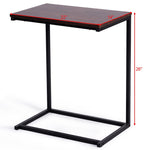 Sofa Side Table, C-Shaped End Table with Wooden Top & Steel Frame, Vintage Couch Table for Coffee, Laptop, Snack, Living Room TV Tray Table