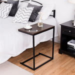 Sofa Side Table, C-Shaped End Table with Wooden Top & Steel Frame, Vintage Couch Table for Coffee, Laptop, Snack, Living Room TV Tray Table