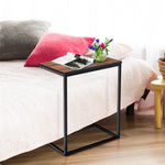 Sofa Side Table, C-Shaped End Table with Wooden Top & Steel Frame, Vintage Couch Table for Coffee, Laptop, Snack, Living Room TV Tray Table