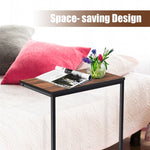 Sofa Side Table, C-Shaped End Table with Wooden Top & Steel Frame, Vintage Couch Table for Coffee, Laptop, Snack, Living Room TV Tray Table