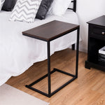 Sofa Side Table, C-Shaped End Table with Wooden Top & Steel Frame, Vintage Couch Table for Coffee, Laptop, Snack, Living Room TV Tray Table