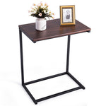 Sofa Side Table, C-Shaped End Table with Wooden Top & Steel Frame, Vintage Couch Table for Coffee, Laptop, Snack, Living Room TV Tray Table