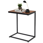 Sofa Side Table, C-Shaped End Table with Wooden Top & Steel Frame, Vintage Couch Table for Coffee, Laptop, Snack, Living Room TV Tray Table